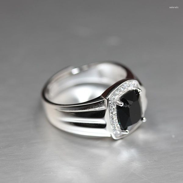 Кластерные кольца 925 Стерлинговая серебряная черная агата личность мужское кольцо циркона микроин инкрустация