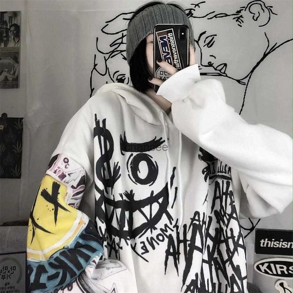 Hoodies de graffiti gótico Mulheres Y2K High Street Punk Harajuku Hip Hop Zip Up Sweetshirts Casual Longe Anime Streetwear Jackets Top HKD230725