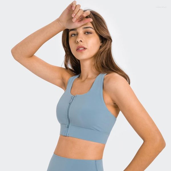 Outfit da yoga Shinbene Front Zipper High Support Bras Tops Women Women Light Naked Feel Back Racerback Gym Workout Plus Times