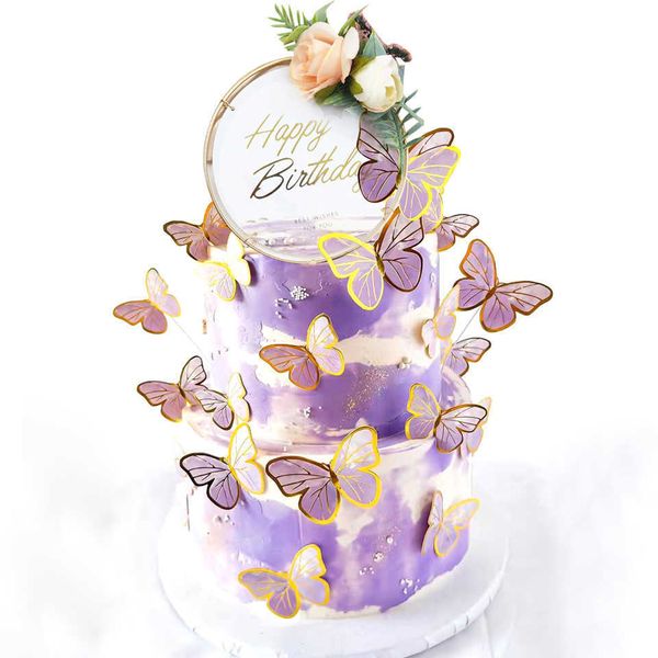 Dekorasyon Kelebek Kağıt Kek Topper Arcylic Mutlu Yıllar Toppers Bebek Duş Düğün Doğum Günü Pastası Dekorasyon Tedarik