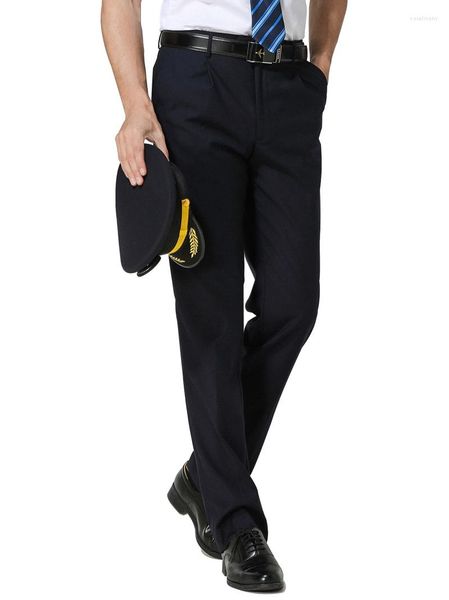 Erkek Suit Pilot Kaptan Tekdüzen Güvenlik Muhafızları Düz ​​Pantolon İş Ofis Pantolon Yaz Kıyafetleri Havacılık İnce Takım