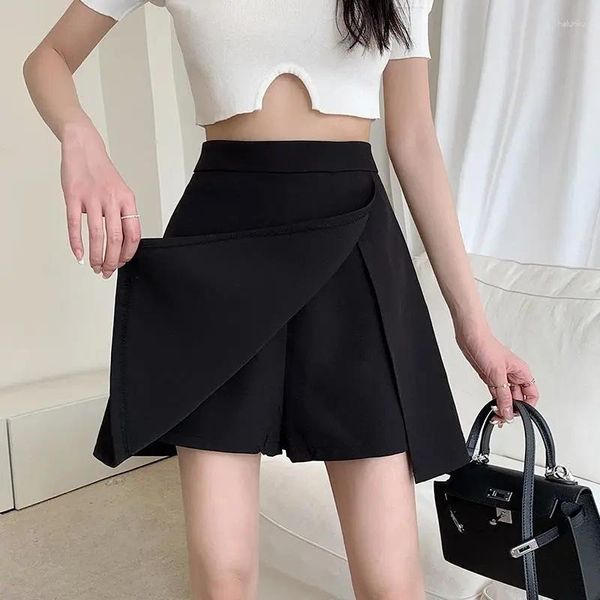 Saias Black Hip Wrap Mini saia dividida irregular A-line Slim Cintura alta coreana para mulheres Casual Y2K Clothing Spring/Summer