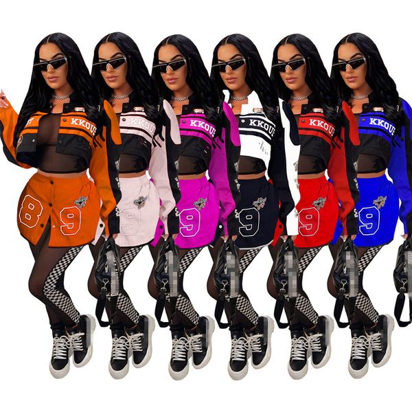 Designer Motorcycle Jacket Women Women Maniche lunghe Baseball uniforme Stampa esterna di abbigliamento fahion Mini gonna corta due abiti da 2 pezzi Abiti all'ingrosso 10076