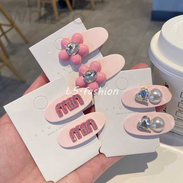 Clip per capelli Barrettes Designer Tern Pink Love Crystal Pearl Duckbill Clip, Bangs Flip Flof Flof per capelli anteriore