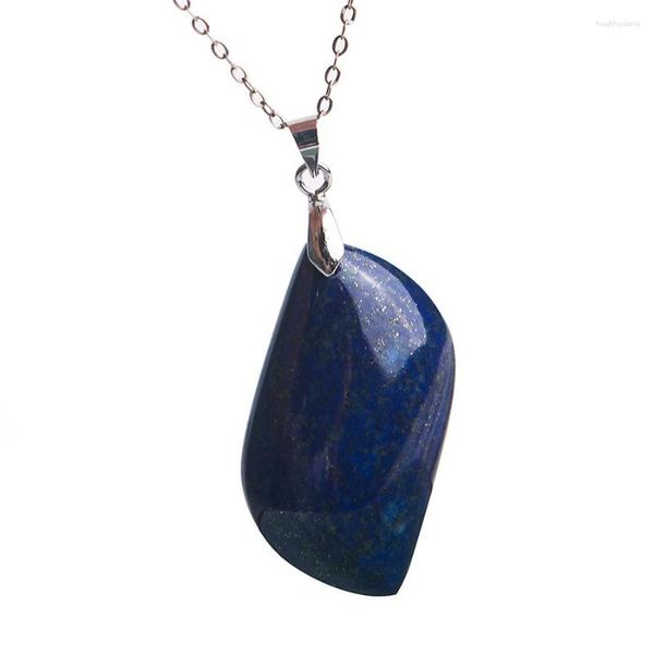 Anhänger Halsketten echte natürliche Lapis Lazuli Edelsteine ​​Steinblattform -Halskette L Männer Perlen Trendy Frauen Kristall