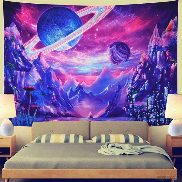 Tapestres Planet Tapestry Galaxy Space Tapestry Gible Tapeçaria Black Light Tapestry Dream Plant Wall de tapeçaria R230812