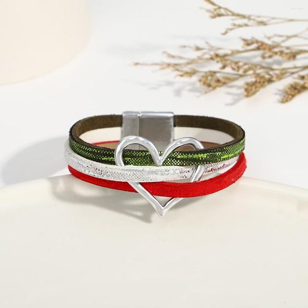 Bracelets de charme Amorcome natal para mulheres embrulhas multicamadas Metal Metal Love Heart Fashion Magnet Jóias Presente