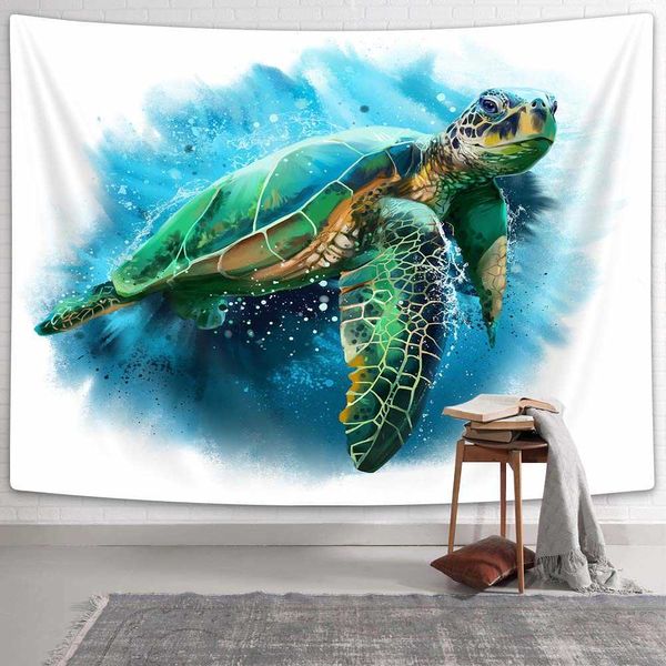 Tapeçarias tartaruga marinha tapeçaria aquarela oceano animais amante em subaquático fantasia coral mundo tapeçarias de parede decoração da sala de estar