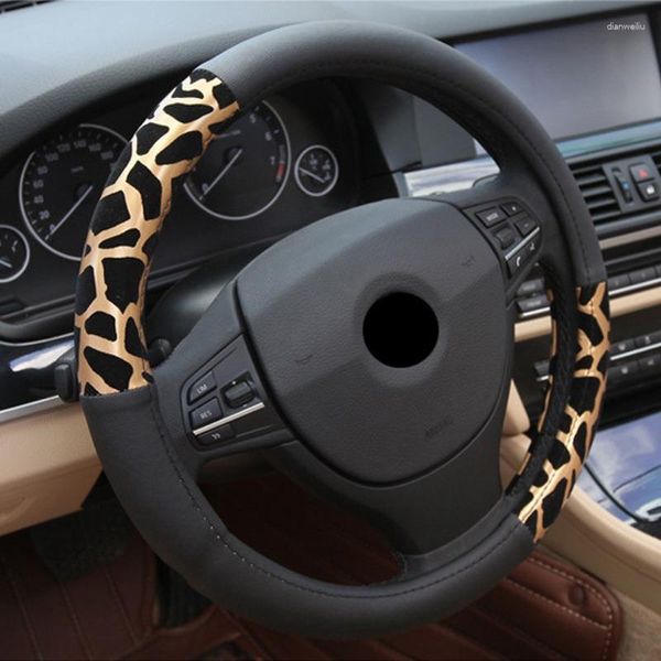 Lenkradbedeckung Damen süße Leopardenmuster Mode Lederabdeckung weiße innere Ringauto Accessoires Innenfrau