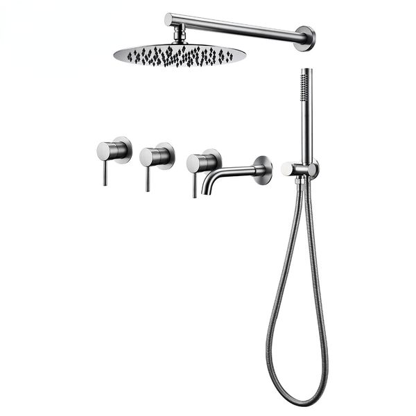 Wandmontage Duscharmatur für Badezimmerset Schwarzer Badewanne Mixer Tap Messing 8/10/12 Zoll Niederschlagskopfschwere mit Handschuh