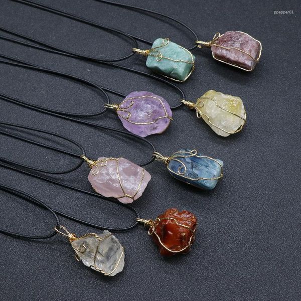 Anhänger Halsketten natürliche rohe Kristall Halskette Reiki Steindraht Wrap Amethysts Rose Quarz unregelmäßige Reize für Schmuckzubehör machen Accessoires