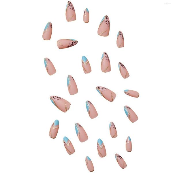 False Nails Glitter Linetto Stampato Pink Manicure Lightweight e facile da attaccare un chiodo finto per gli amanti Blogger di bellezza