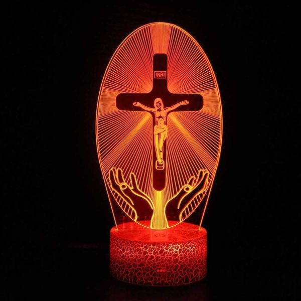 Nighdn Cross 3d Night Light Light Gesù illusione Lampada ologramma ha guidato il miglior regalo di compleanno cristiano per uomini religiosi uomini presenti HKD230812