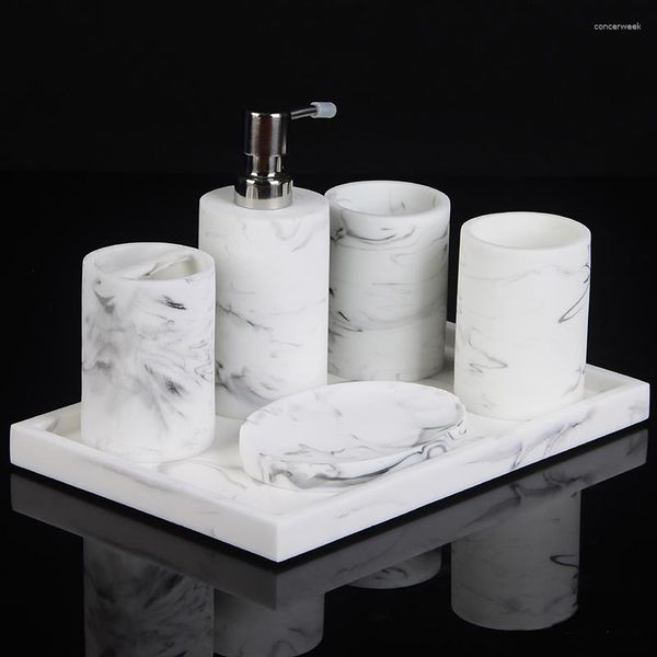 Set di accessori per bagno set di marmo nordico kit da bagno kit per bagno accessori in resina spazzolino dentepellino piatti di sapone in vetro