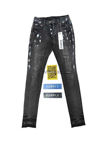 Marca roxa Low Rise Skinny Men Jean Black Dirty Vintage White Pintura Jeans Purple HKD230812