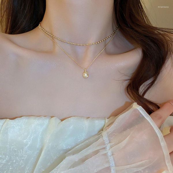 Anhänger Halskette 2023 Koreanische Mode Kpop Perlen Halskette süße Doppelschichtkette für Frauen Schmuck Mädchen Geschenke Großhandel Großhandel