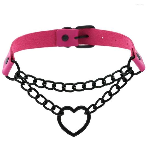 Chaker Heart Chain Gótica Moda Pu Couro Fuckle Punk Colares Cosplay Jóias Pingentes de Jóias