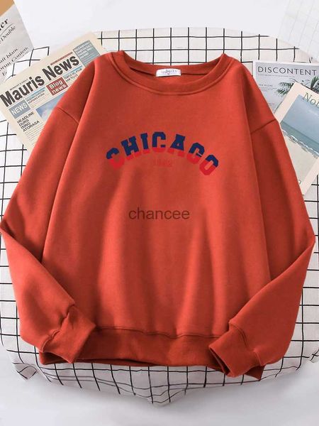 Chicago 1892 Red Blue Contrasting Design Felpette in pile in pile Casual Brand Brand Girl Goodie Giovadie Oversize Welf Women Hoodies HKD230725