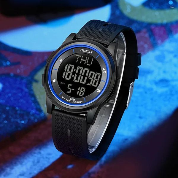 Наручительные часы 2023 Дизайн Blue Case Rubber Band Electronics Man Sports Watch Toping Relogio Digital Masculino