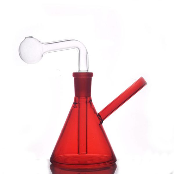 2pcs 14mm weibliche Glasölbrenner Bongs Shish Dicke Pyrex Dreieck Flasche Recycler Kopftes Becher Bong zum Rauchen mit Ölbrennerrohr und Schüssel