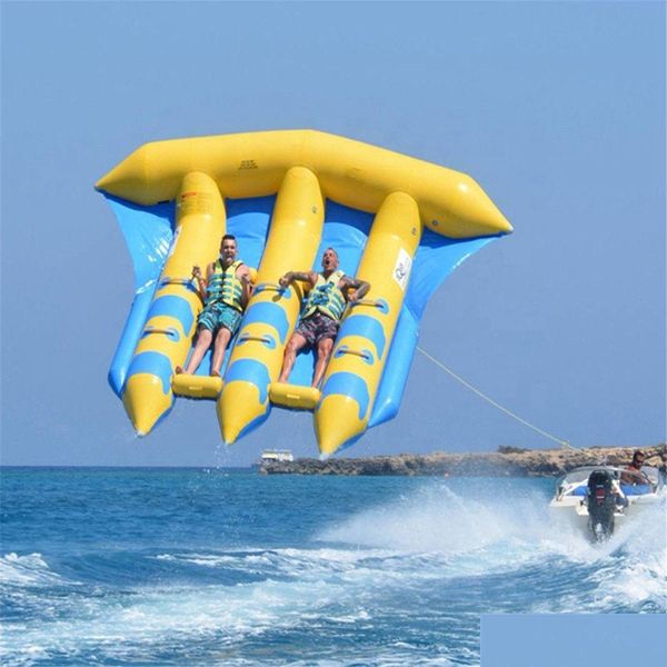 Tubos infláveis ​​de flutuadores 4x emocionantes jogos esportivos de água voando peixe barco de peixe-mosca reboque duro para crianças e adts com bomba dr dhcqe