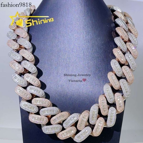 Drop Shipping rosa in oro rosa solido sier vvs moissanite diamante baguette tagliata 35 mm hip hop ghiacciata cubana