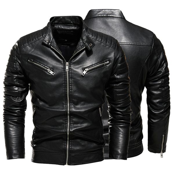Jackets masculinos Men forra forrada de pêlo de moto quente moda slim street moda preta casaco de moto