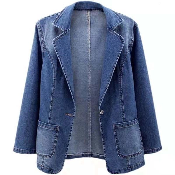 Jackets femininos Ladies Spring Jenim Suit Jacket Femme Sleeve longa Um botão de jeans vintage Blazer Mulheres 3xl Outerwear Finer Fashion Pocket 230811