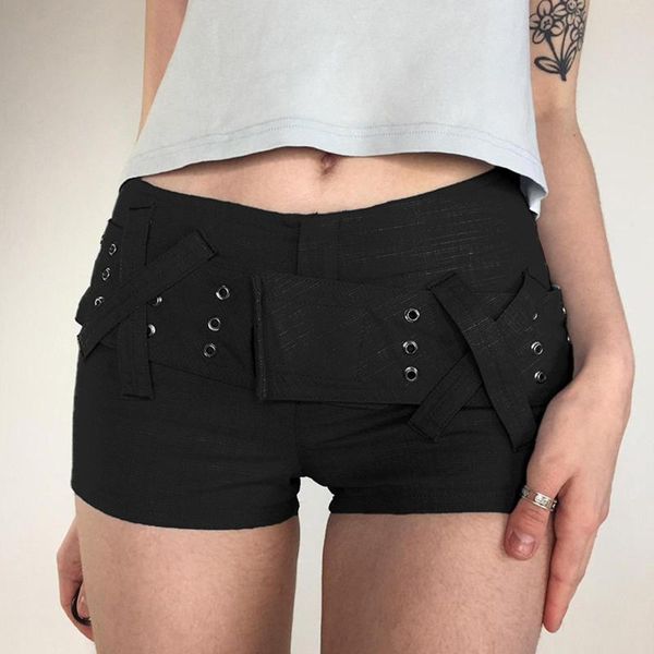 Frauen Shorts Sommer Frauen Low Taille Button Wigh Leg Jeans lässig weibliche weibliche fit schwarze denim y2k style elastic streetwear