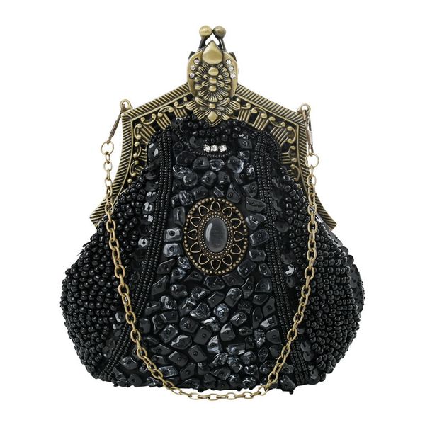 Abendtaschen Vintage antike goldene Handtasche weibliche Luxus Abendtaschen handgefertigtes Stickerei Perlen Geldbörsen Frauen Clutches Taschen 230811