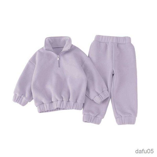 Kleidungsstücke Sets Jungen stehende Kragen Langarmed Short Hosen Set Girls 'Baby halbe Pullover Fleece Isolierung Freizeitkinder -Set R230812