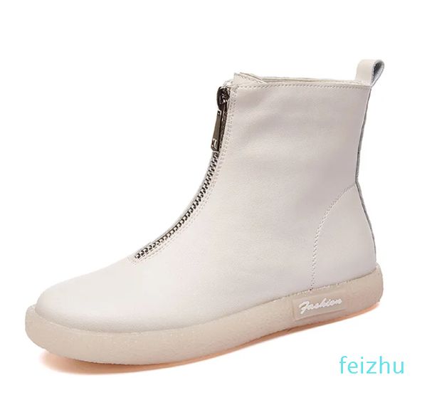 Og Kleiderschuhe Leder flach flach mit hängenden an den Knöchelstiefeln Frauen Herbst Winter Mode Reißverschluss Sport weiblicher Casual Sneake