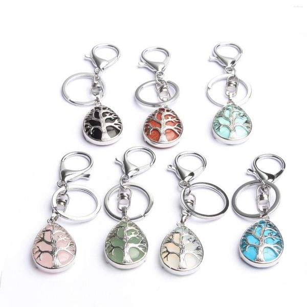 Schlüsselanhänger Naturstein Rosenquarz Tiger Opal -Kristall -Achat für DIY Key Ring Chain Schmuckzubehör