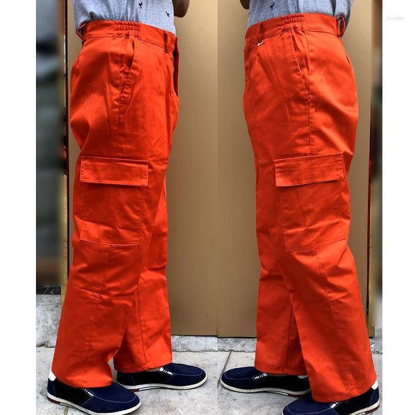 Pantaloni maschili in stile giapponese allenamento resistente all'usura di cotone arancione maschi casual sciolto hiphop tascabile carico per