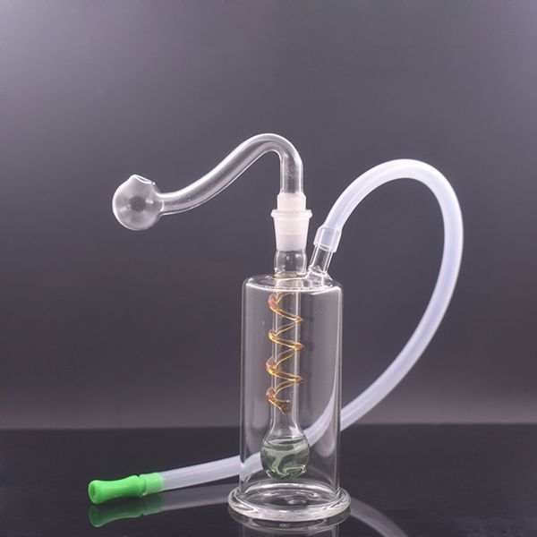 Con tubo di bruciatore di olio di vetro maschile da 10 mm mini mini vetro in vetro con tubi dell'acqua del giaccino da bong con spessi bronchi a mano in testa a spirale pyrex a spirale.