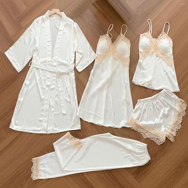 Abbigliamento da donna da donna a cinque pezzi pijamas set in pizzo da notte abbigliamento estate donne rayon pajamas abito da cambio da cambio da camino