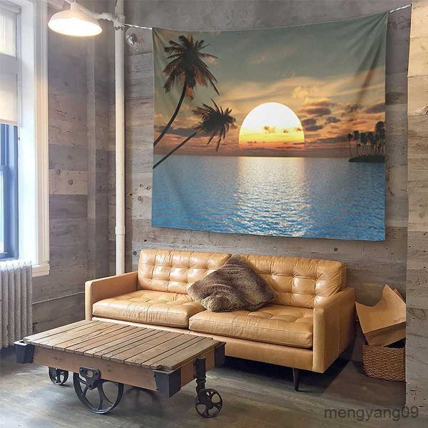 Tapestries Home Bedroom Living Room Decoration Scenery Tapestry Wall Hanging Tree Hole Window Beautiful Green Forest Background Cloth R230812