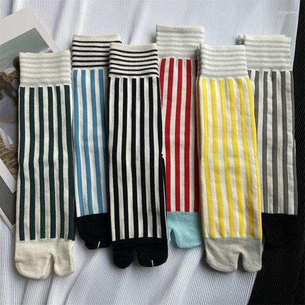 Mulheres meias jk harajuku brilhante seda brilhante listrada listrada dedo dedo vintage algodão respirável de dois pontas