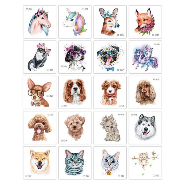 Temporäre Tattoos 20 PCs Set Cartoon Kinder Party Make -up Blumenkatze Einhorn Schmetterlingskörperkunst Einwegaufkleber 230812