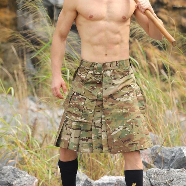 Herrenhosen Outdoor Männer Kilt Camouflage Persönlichkeit Dress Up Falten Rock Mann Training Taktische Uniform CS Army Poket Short Rocks