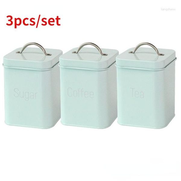 Garrafas de armazenamento podem caddy leite jar jarra de tampa de tampa à prova de chá à prova de café Cyan-Blue selado com pó branco cremoso 3pcs/conjunto de açúcar de tigela