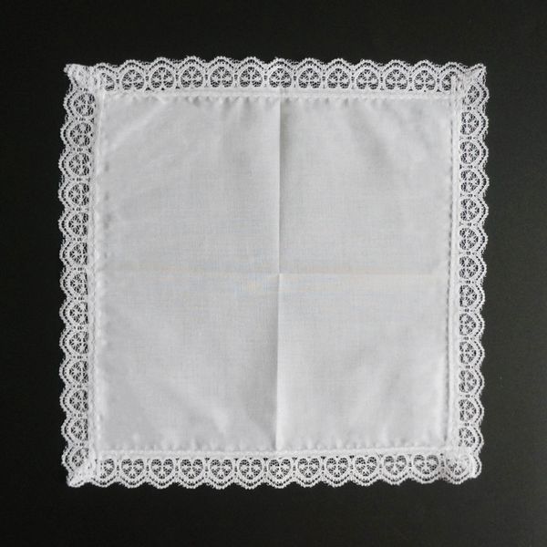 23x25cm algodão branco laço fino lenço feminino presentes de casamento festa decoração guardanapos de pano simples em branco lenço diy