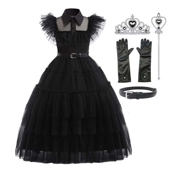 Vestidos de menina vestido para meninas fantasia gótica criança adolescente quarta -feira addams dança vestidos halloween cosplay roupas 230812