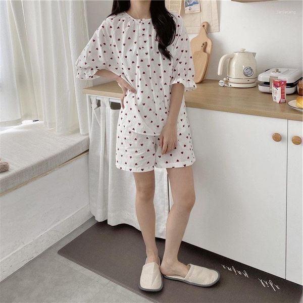 Frauen Nachtwäsche Pyjama 2023 Sommer koreanische Baumwolle kleine Liebe süße Pullover -Anzug Freizeitkleidung weiblich Dame Nachtwäsche