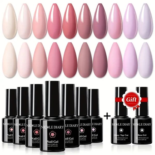 10 Farben nackt rosa Gelnagellack -Set - DIY -Maniküre -Kit mit Einweichen, glänzendem Deckmantel und Basismantel - Perfektes Geschenk für Frauen - einfach zu bedienen und langlebig