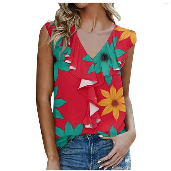 Serbatoi femminili 2023 Summer Women Crop Top Fashion Hollow Out Cami-Collar Floral Stampato Camisole Retro Retro Restro