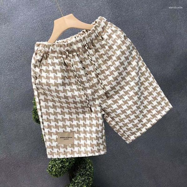 Shorts masculinos verão de cinco pontos de alta qualidade Houndstooth moda praia casual calças curtas casuais