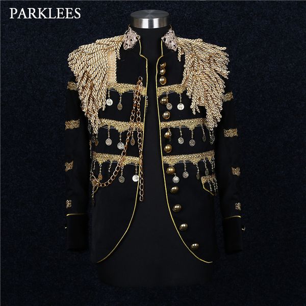 Ternos masculinos Blazers masculino Tamels de ouro Prince Prince Fishet Jacket Stand Stand Collar Slim Fit steampunk gótico vintage uniforme traje Homme 230811