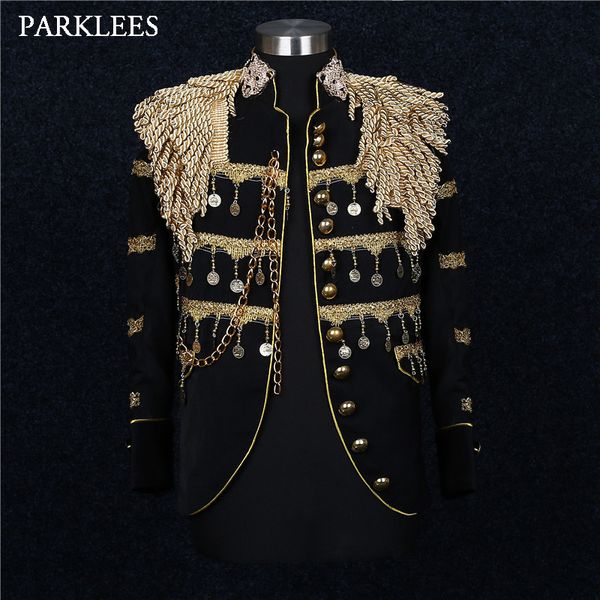 Herrenanzüge Blazer Herren Gold Tassels Court Prince Stylish Anzug Jacke Marke Stand Curche Slim Fit Steampunk Gothic Vintage Uniform Kostüm Homme 230811