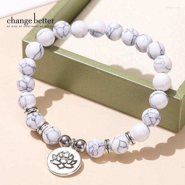 Strand Cambia meglio naturale naturale turchese loto ohm buddha perle braccialetti donne uomini uomini in fase di moda facpili facpili gioggete da yoga